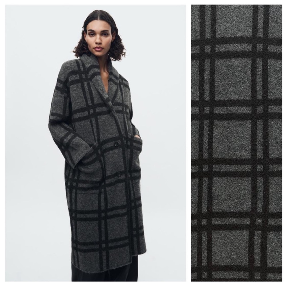ZARA — Gray and Black Plaid Coat